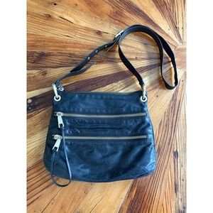 Hobo The Original Black Leather Crossbody Bag Triple Zipper Women